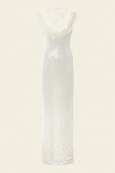 Elegant maxi white embroidered  sequins dress for special occasions