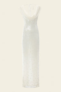 Elegant maxi white embroidered  sequins dress for special occasions