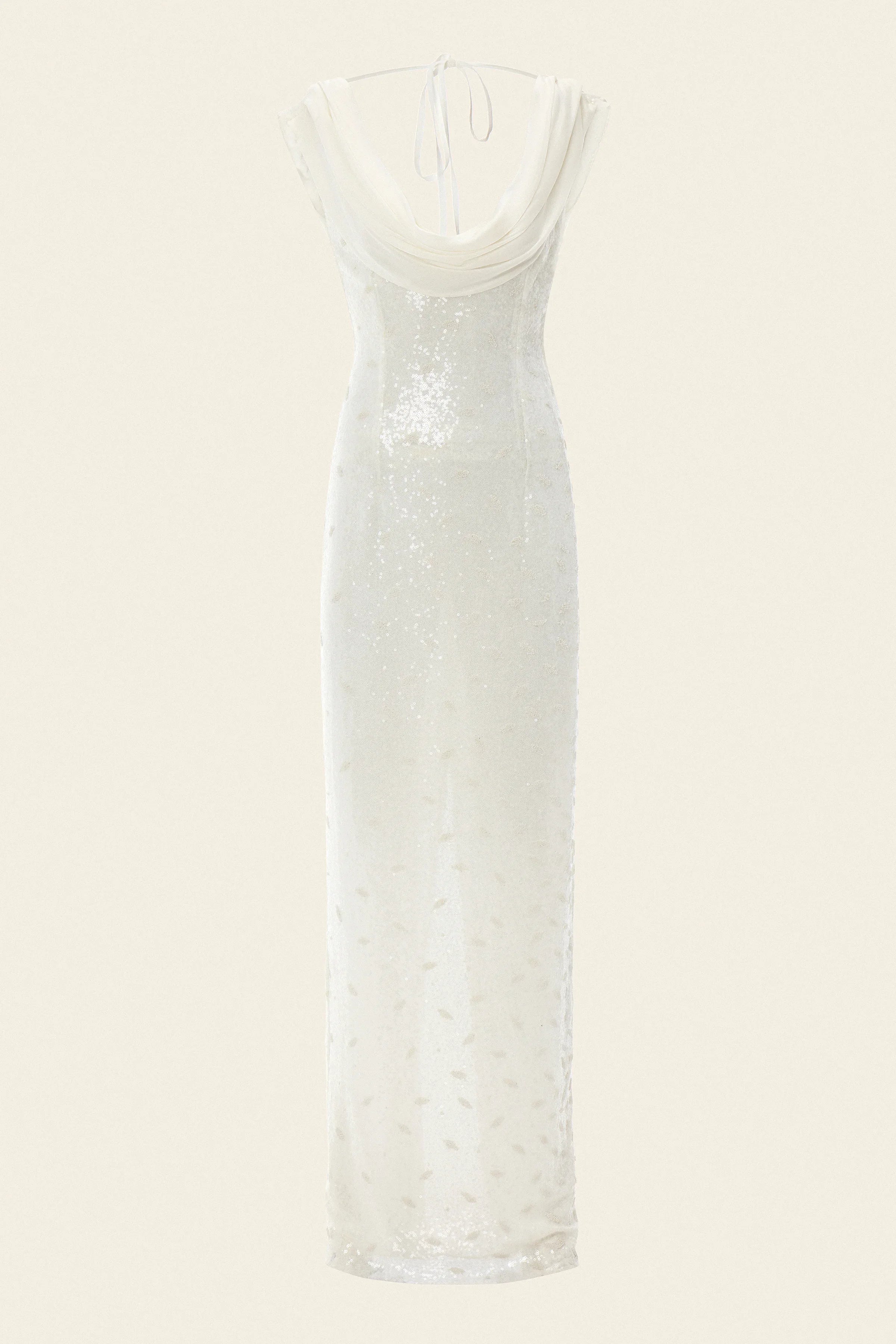 Elegant maxi white embroidered  sequins dress for special occasions