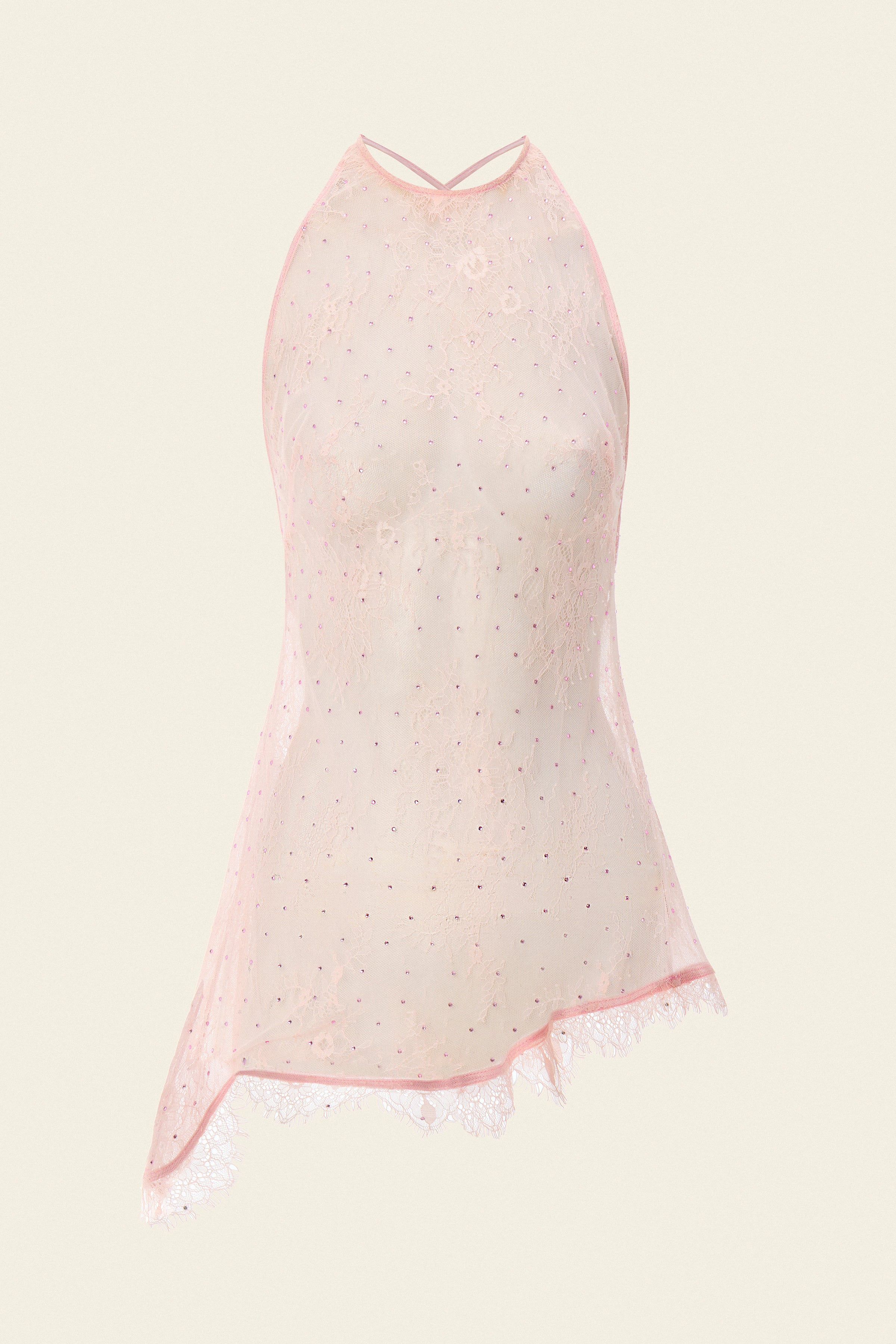 Crystal-pressed custom-lace top in pink for special occasions