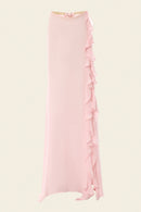 Maxi silk ruffle skirt in pink for special summer occasions like evening and cocktail parties 