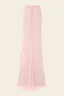 Maxi silk ruffle skirt in pink for special summer occasions like evening and cocktail parties 