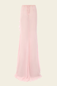 Maxi silk ruffle skirt in pink for special summer occasions like evening and cocktail parties 