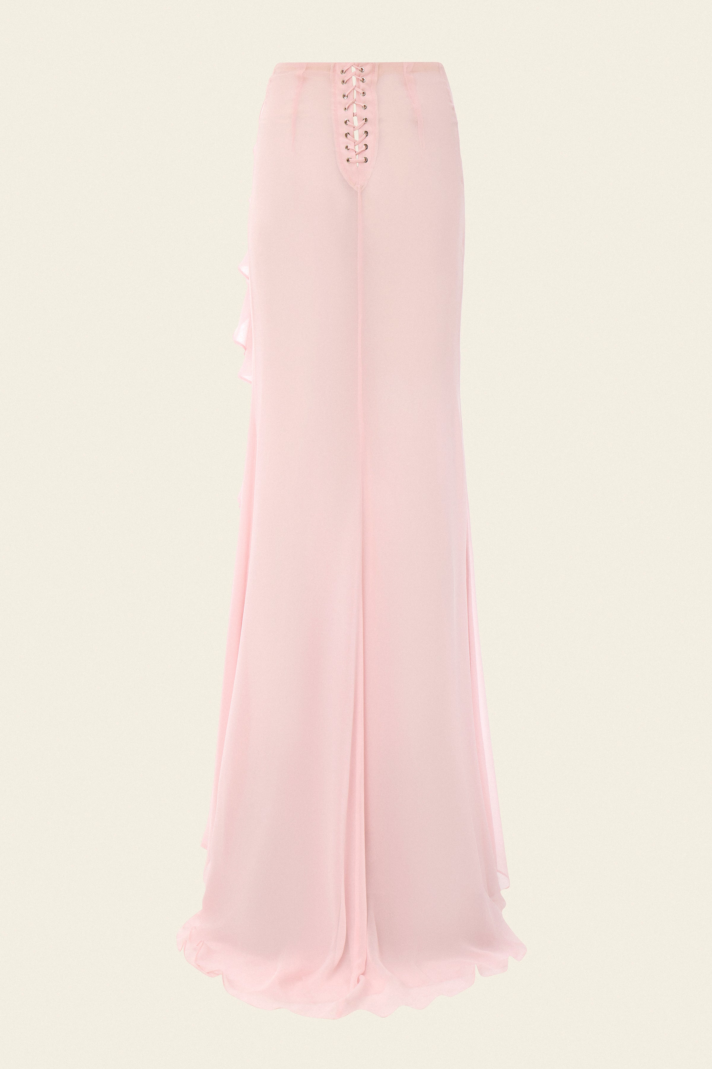 Maxi silk ruffle skirt in pink for special summer occasions like evening and cocktail parties 