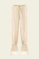maxi length mid-rise lace-trimmed modal pants in cream