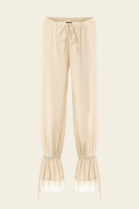 maxi length mid-rise lace-trimmed modal pants in cream