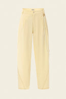 Mid-rise comfy elegant butter yellow pants with beaded chain
