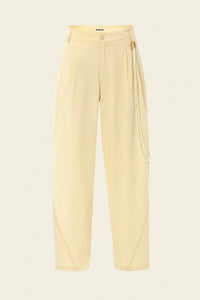 Mid-rise comfy elegant butter yellow pants with beaded chain