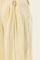Mid-rise comfy elegant butter yellow pants with beaded chain