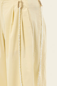 Mid-rise comfy elegant butter yellow pants with beaded chain