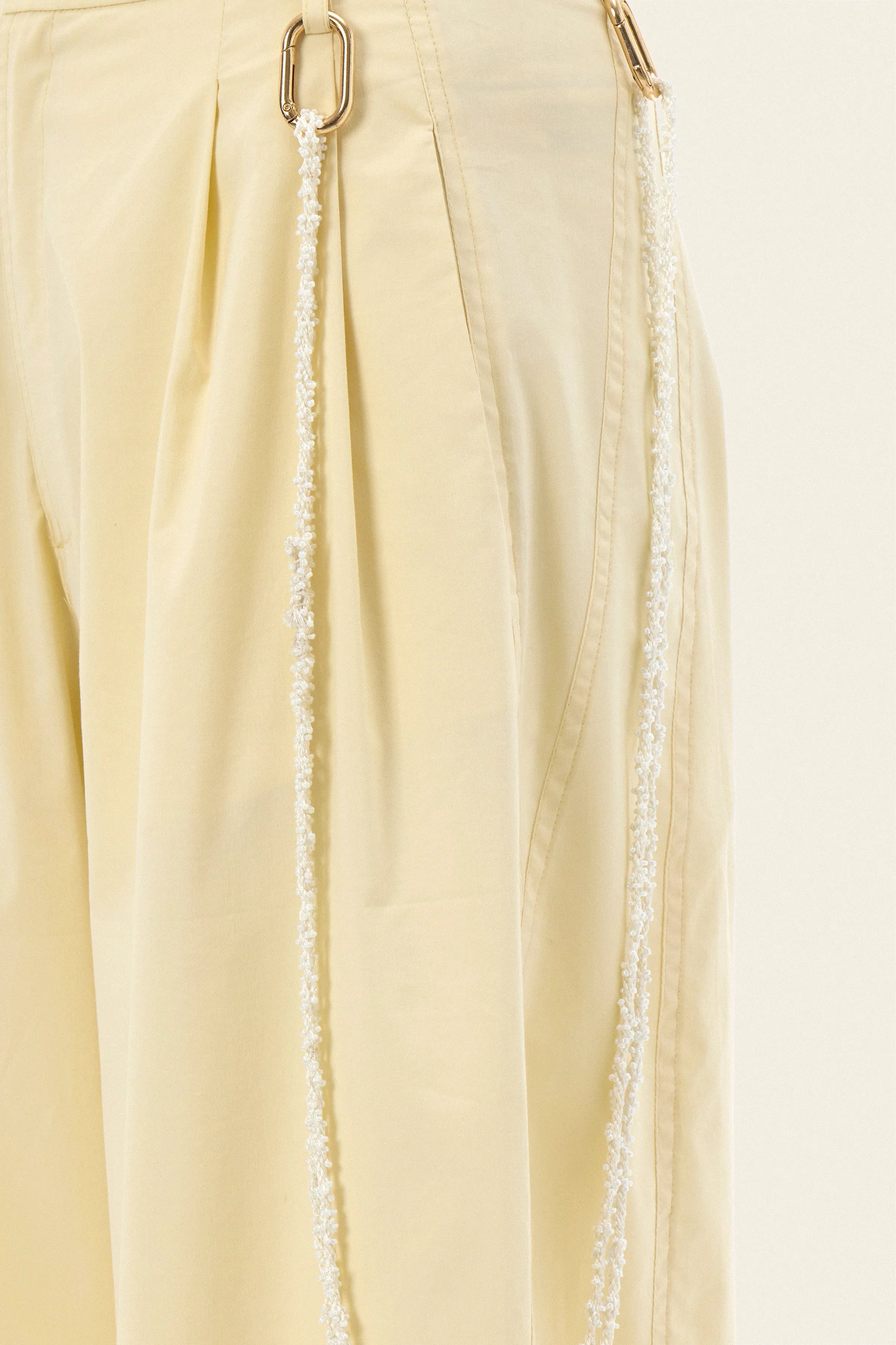 Mid-rise comfy elegant butter yellow pants with beaded chain
