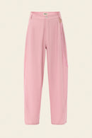 Mid-rise comfy elegant pink cotton pants with beaded chain