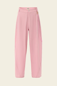 Mid-rise comfy elegant pink cotton pants with beaded chain