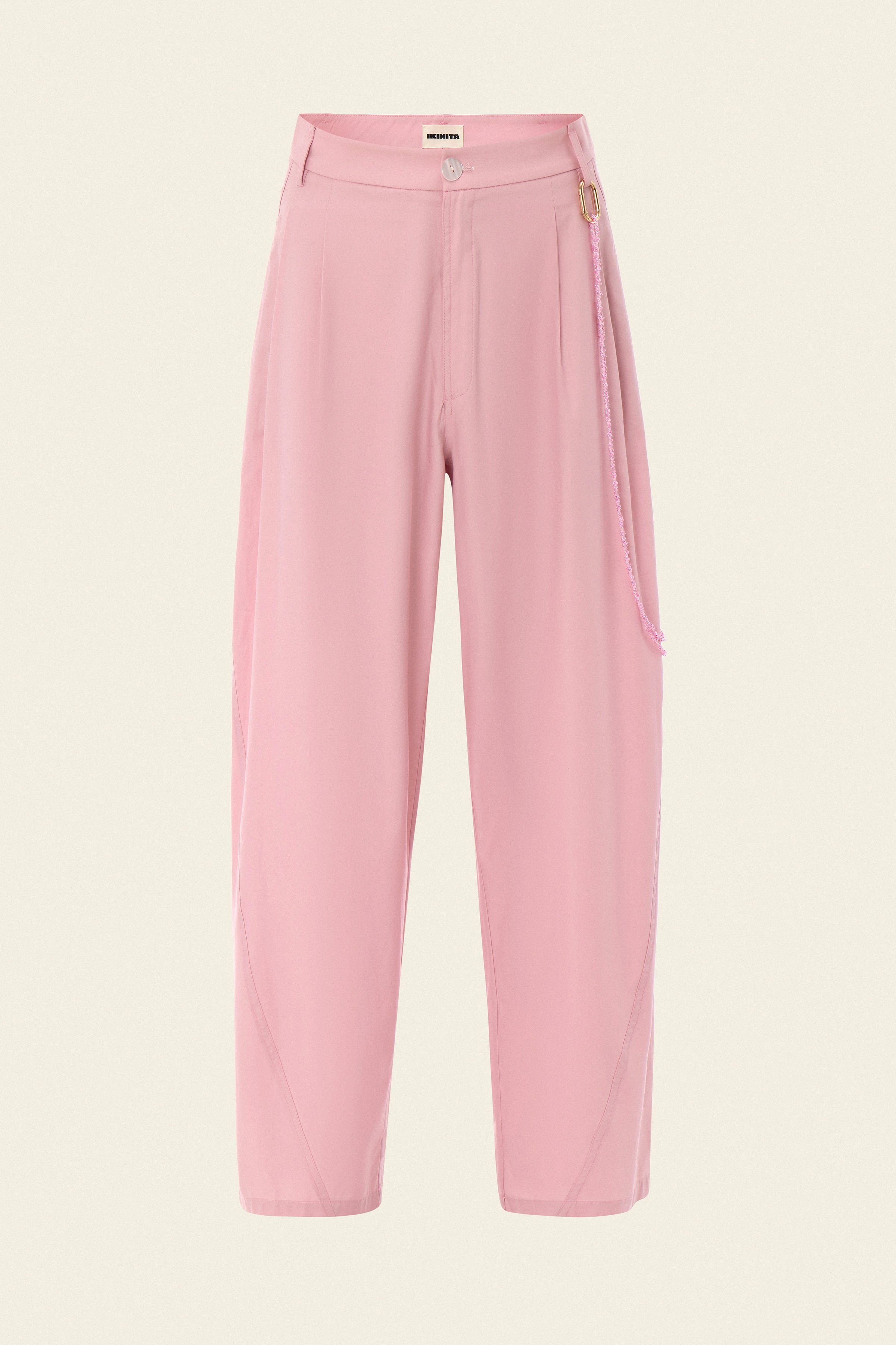 Mid-rise comfy elegant pink cotton pants with beaded chain