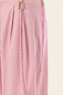 Mid-rise comfy elegant pink cotton pants with beaded chain
