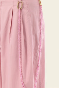 Mid-rise comfy elegant pink cotton pants with beaded chain