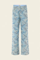 Mid-rise, straight leg embroidered denim pants