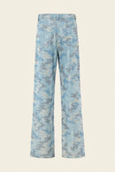 Mid-rise, straight leg embroidered denim pants
