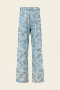 Mid-rise, straight leg embroidered denim pants