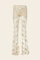 Hand-embroidered custom-lace flared pants in ivory for special occasions 
