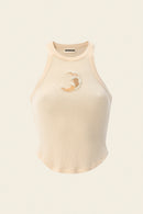 Hand-embroidered silk-blend tank top