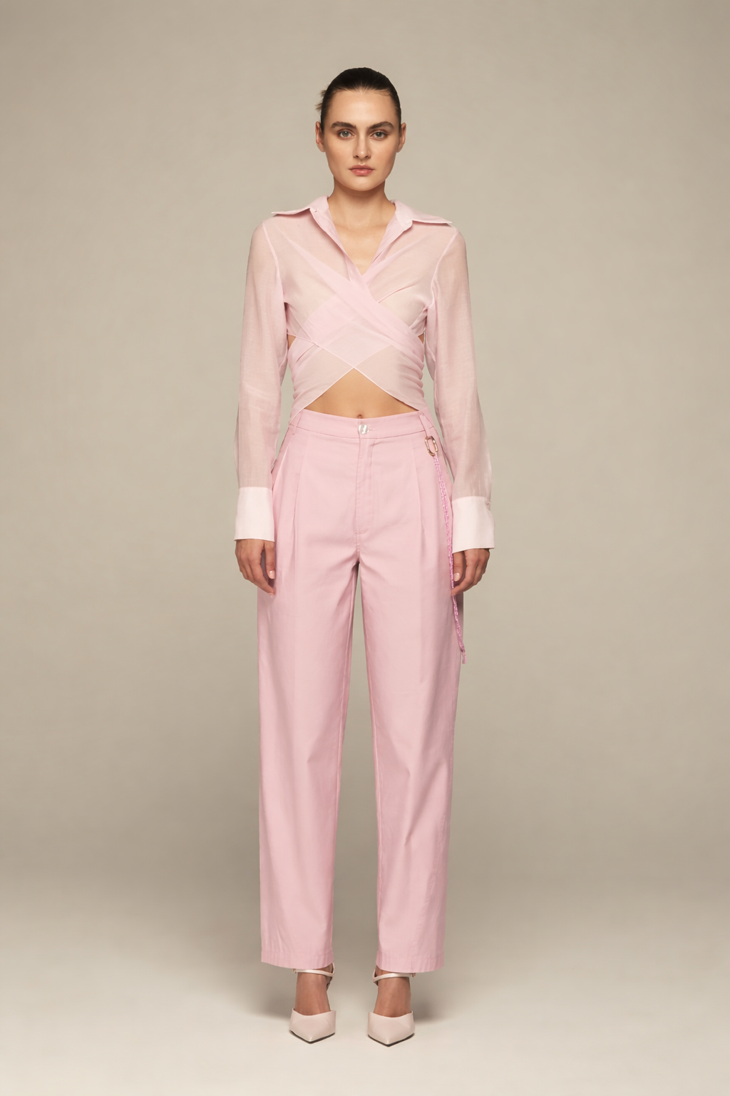 Modular pink cotton shirt for spring/summer special occasions