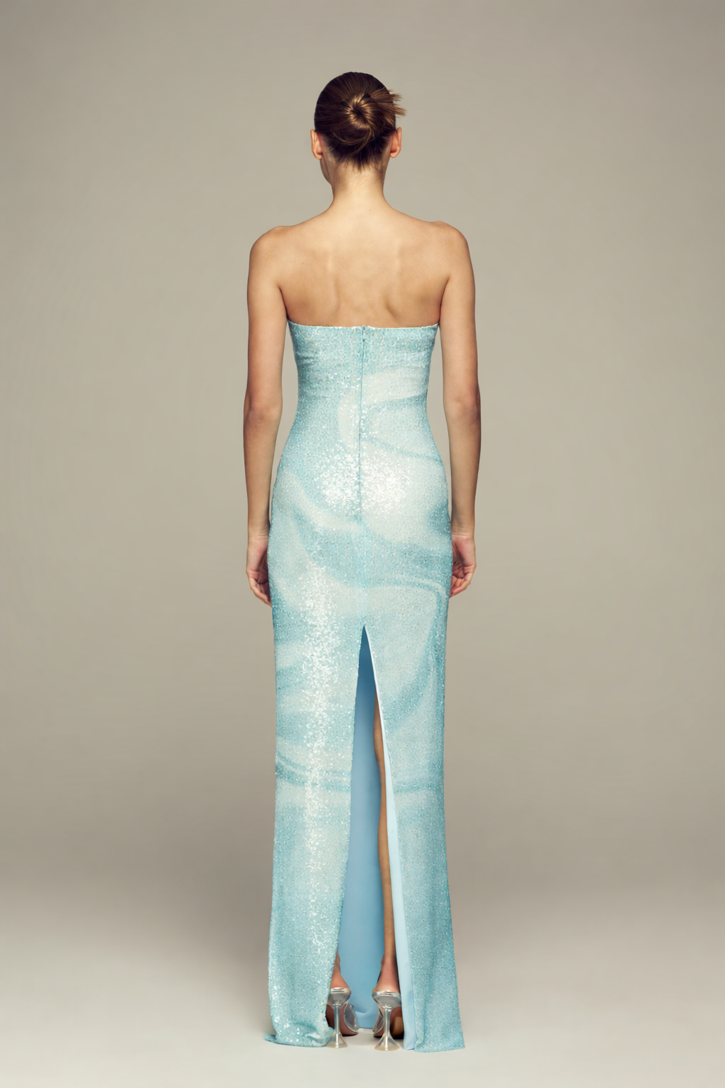 Digital print sequins blue maxi gown for summer/special occasions. 