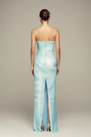 Digital print sequins blue maxi gown for summer/special occasions. 