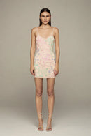 Hand-embroidered floral mini dress with removable lining as evening/cocktail dress