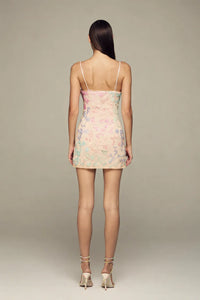 Hand-embroidered floral mini dress with removable lining as evening/cocktail dress