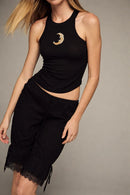 Mid-rise modal capri pants in black