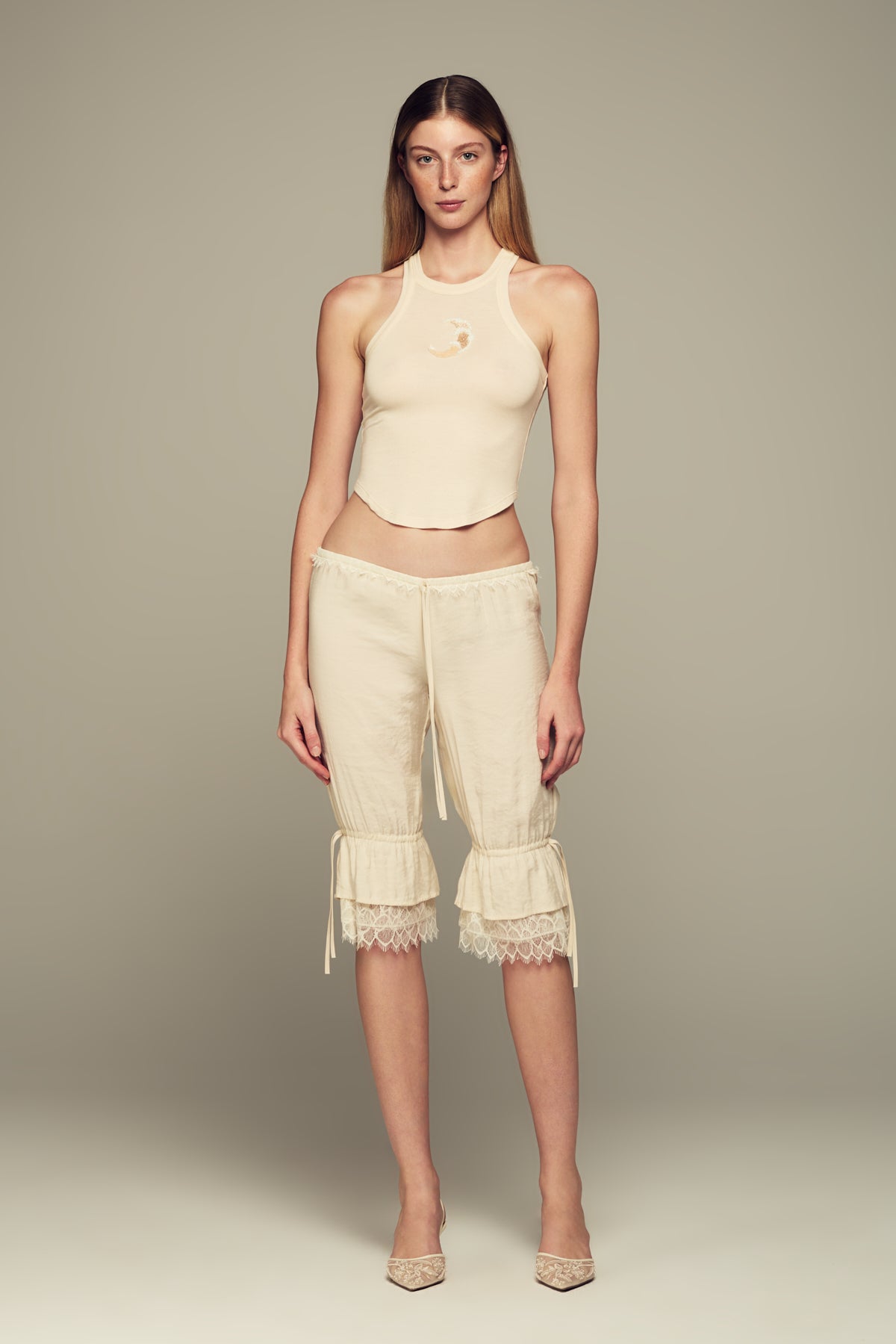 Hand-embroidered silk-blend tank top