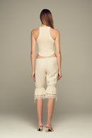 Hand-embroidered silk-blend tank top