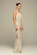 Hand-embroidered custom-lace top in ivory for special occasions 