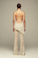 Hand-embroidered custom-lace top in ivory for special occasions 