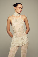 Hand-embroidered custom-lace top in ivory for special occasions 