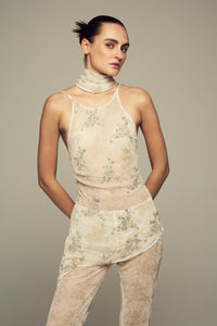 Hand-embroidered custom-lace top in ivory for special occasions 