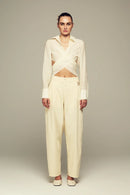 Mid-rise comfy elegant butter yellow pants with beaded chain