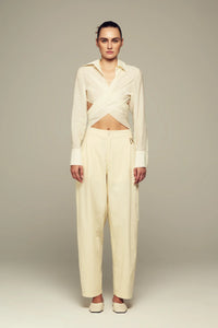 Mid-rise comfy elegant butter yellow pants with beaded chain