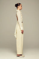 Mid-rise comfy elegant butter yellow pants with beaded chain