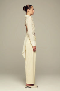 Mid-rise comfy elegant butter yellow pants with beaded chain