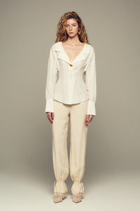 maxi length mid-rise lace-trimmed modal pants in cream