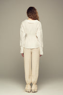 maxi length mid-rise lace-trimmed modal pants in cream