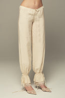 maxi length mid-rise lace-trimmed modal pants in cream