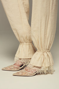 maxi length mid-rise lace-trimmed modal pants in cream