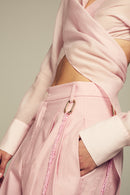 Mid-rise comfy elegant pink cotton pants with beaded chain