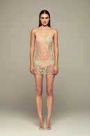 Hand-embroidered floral mini dress with removable lining as evening/cocktail dress
