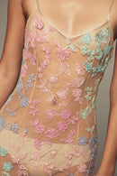 Hand-embroidered floral mini dress with removable lining as evening/cocktail dress