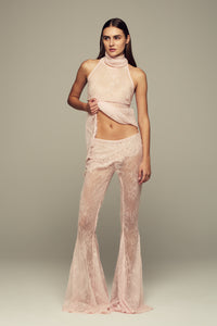 Crystal-pressed custom-lace pants in pink for special occasions