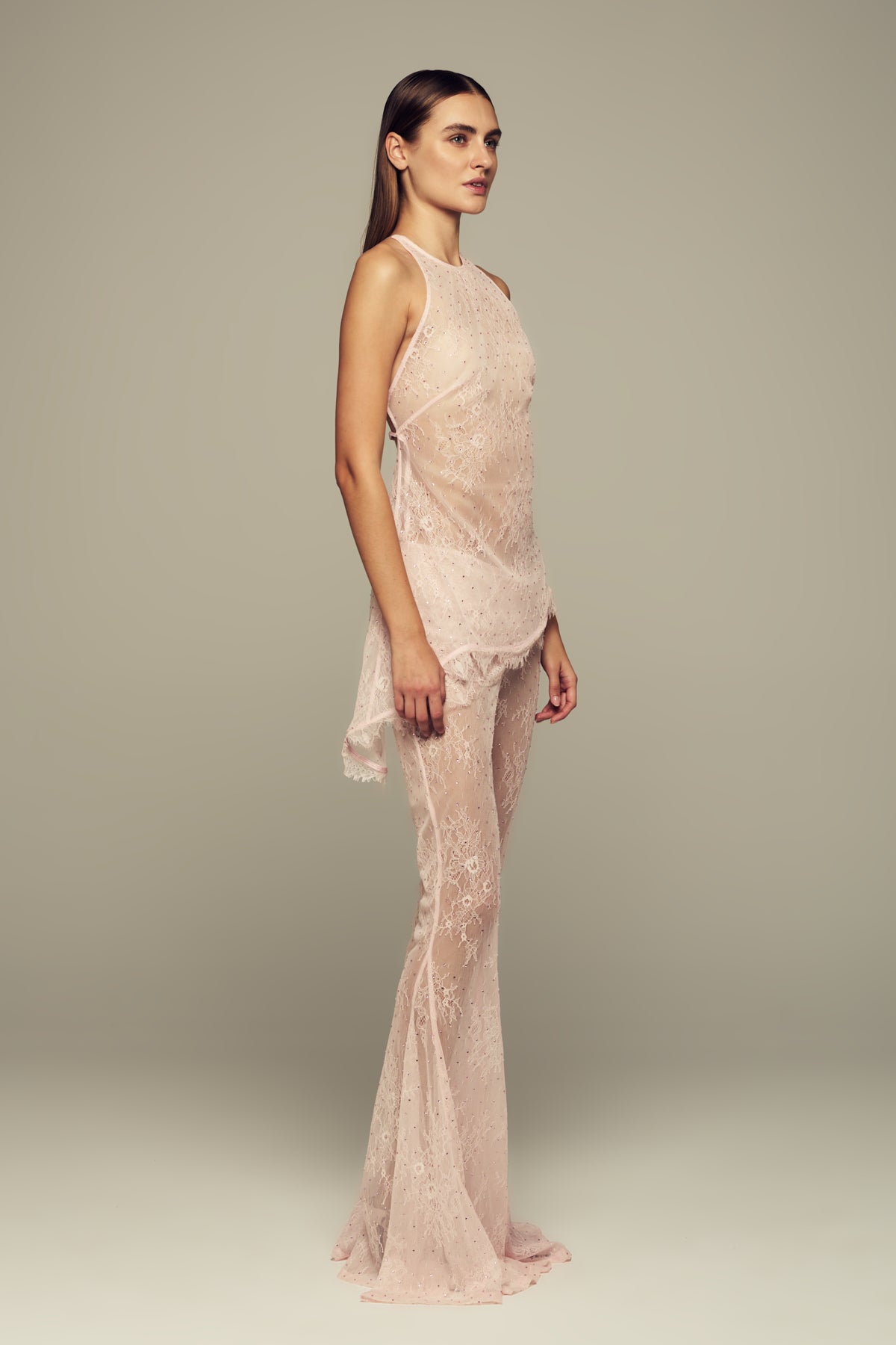 Crystal-pressed custom-lace top in pink for special occasions